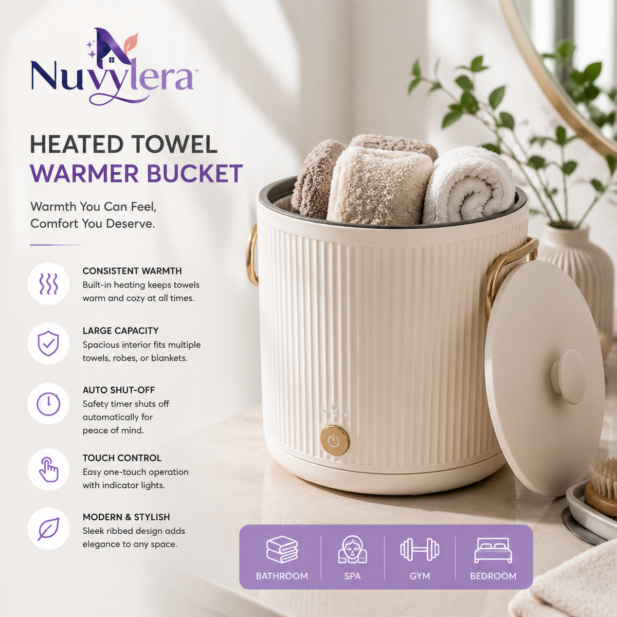 Nuvylera™ Heated Towel Warmer Bucket – Luxury Spa Comfort Warmer for Home