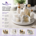 Nuvylera™ Spin & Store Lazy Susan Organizer – 360° Rotating Countertop Storage Tray with Adjustable Dividers